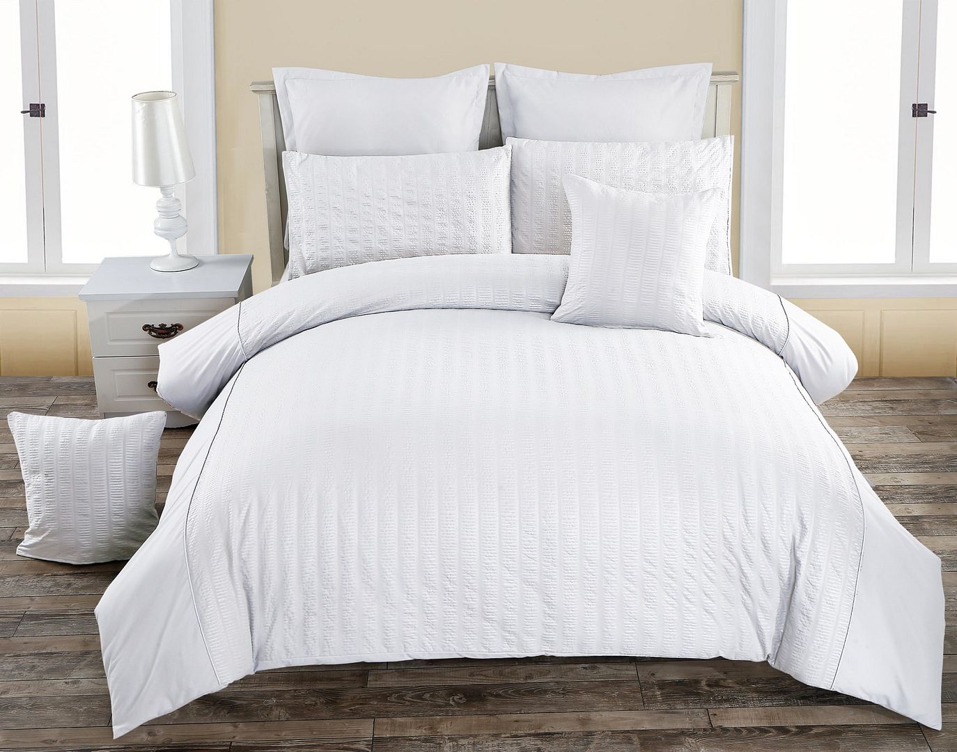 Seersucker White Duvet Quilt Cover Set – King