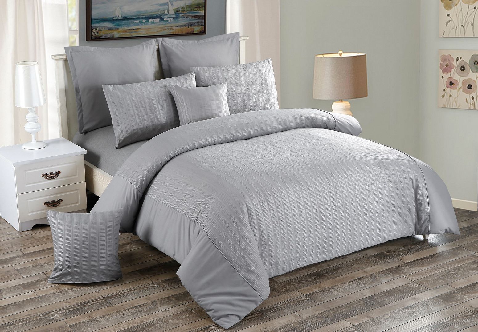 Seersucker Quilt Cover Set – Grey – Super King