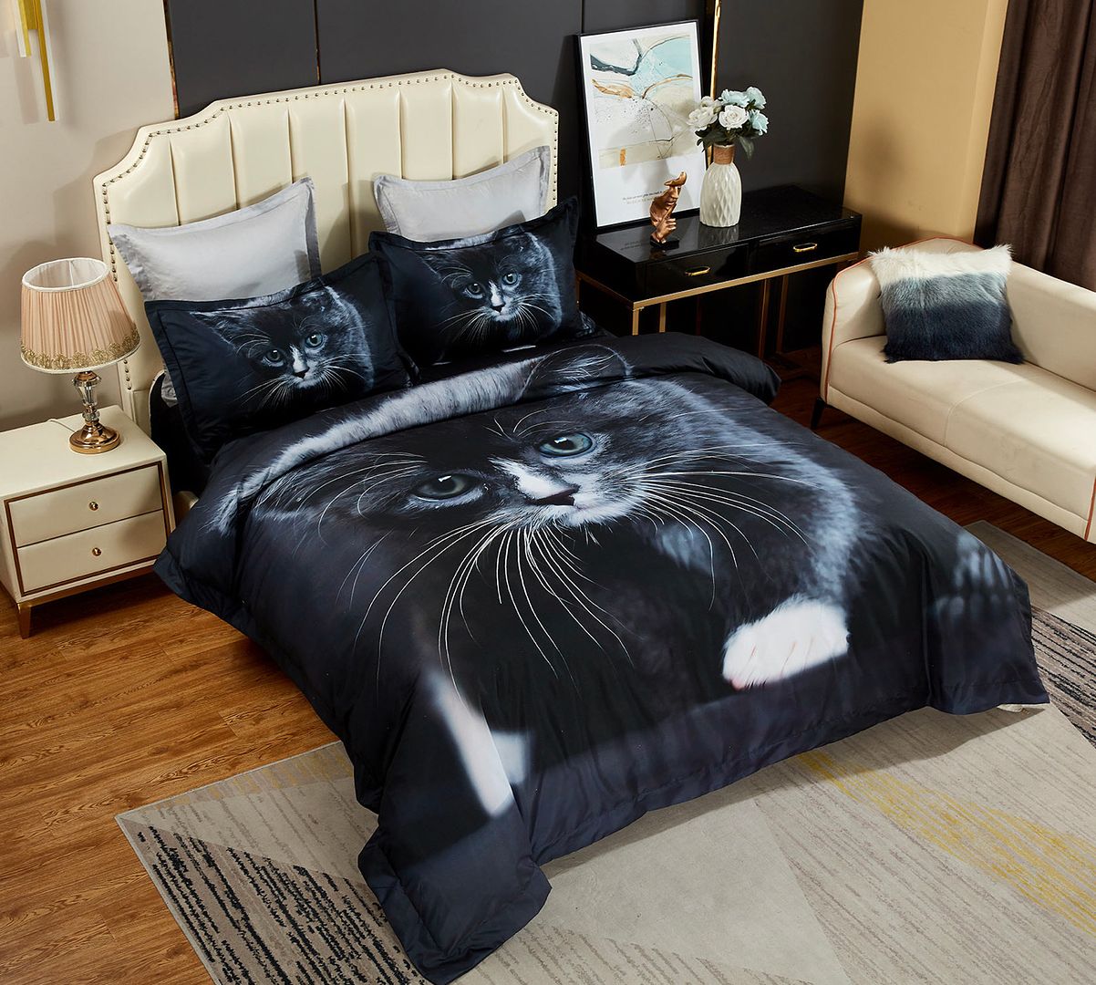 Feline Cat Print Quilt Cover Set – Multi – Queen