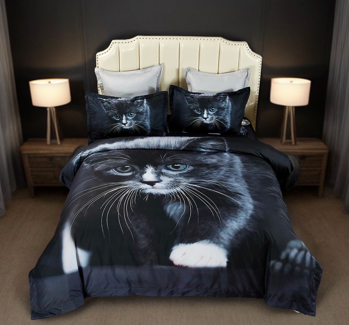 Feline Cat Print Quilt Cover Set – Multi – Queen