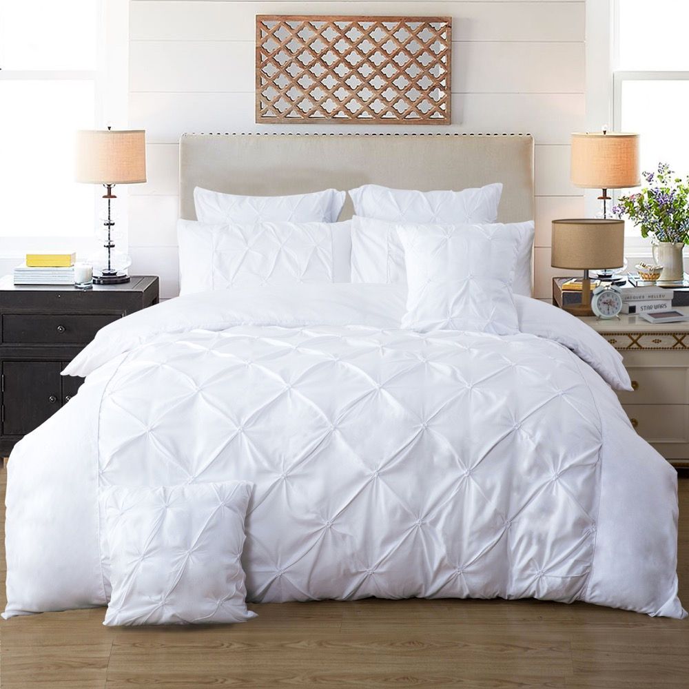Diamond Pintuck White Duvet Quilt Cover Set – Queen