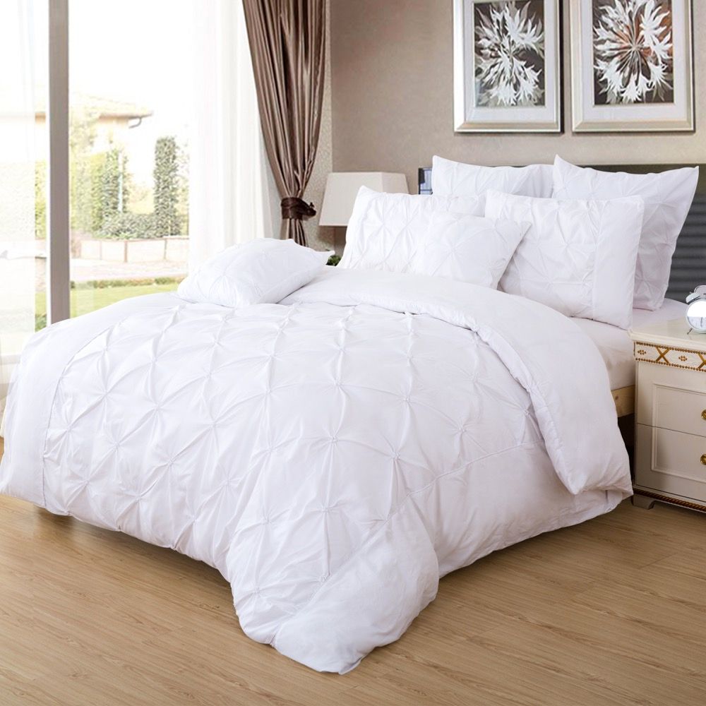 Pintuck Diamond Quilt Cover Set – White – Queen