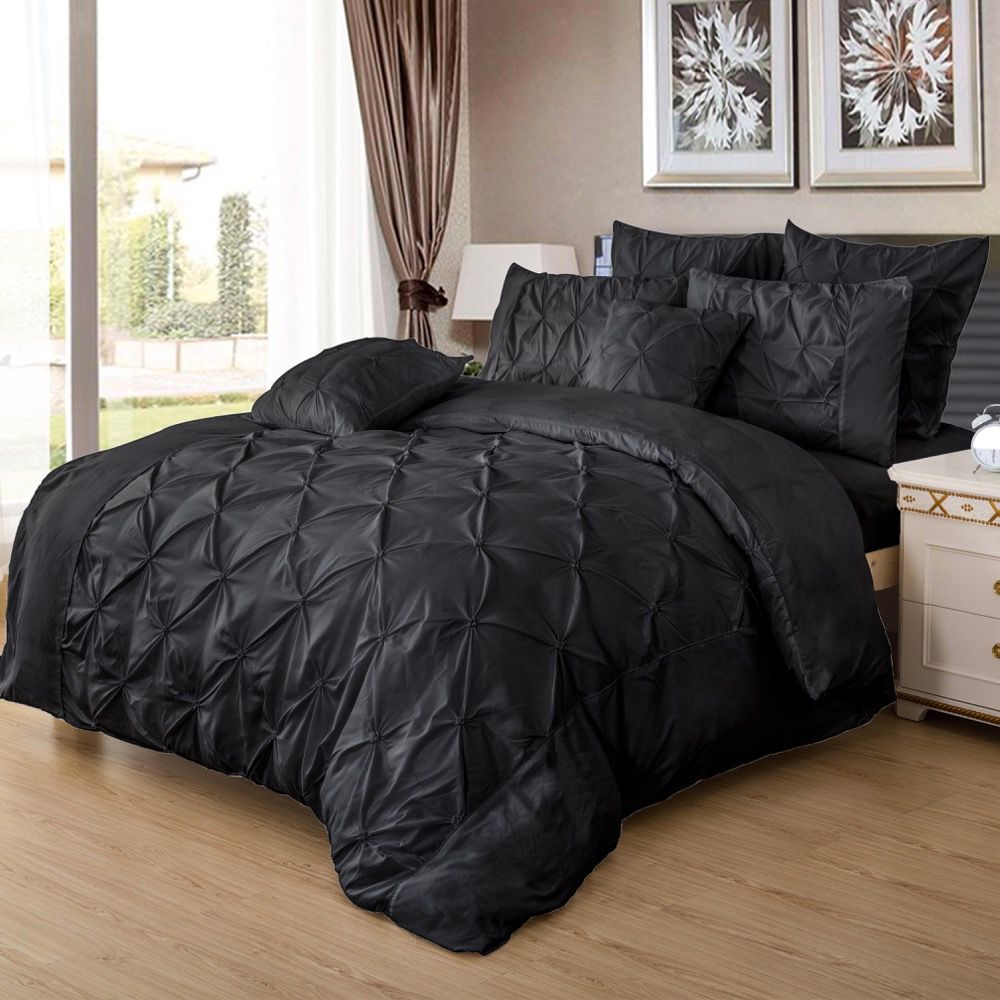 Pintuck Diamond Quilt Cover Set – Black – Queen
