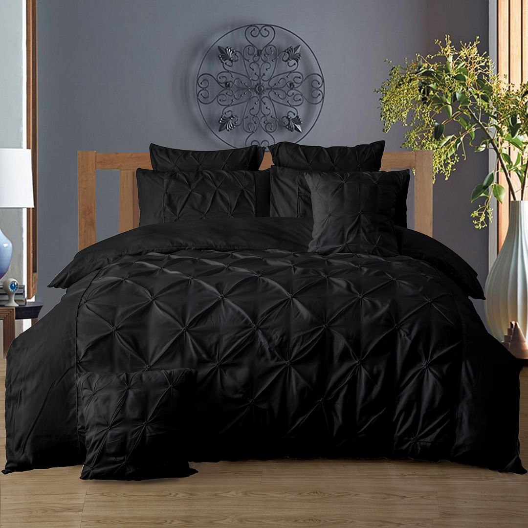 Pintuck Diamond Quilt Cover Set – Black – Queen