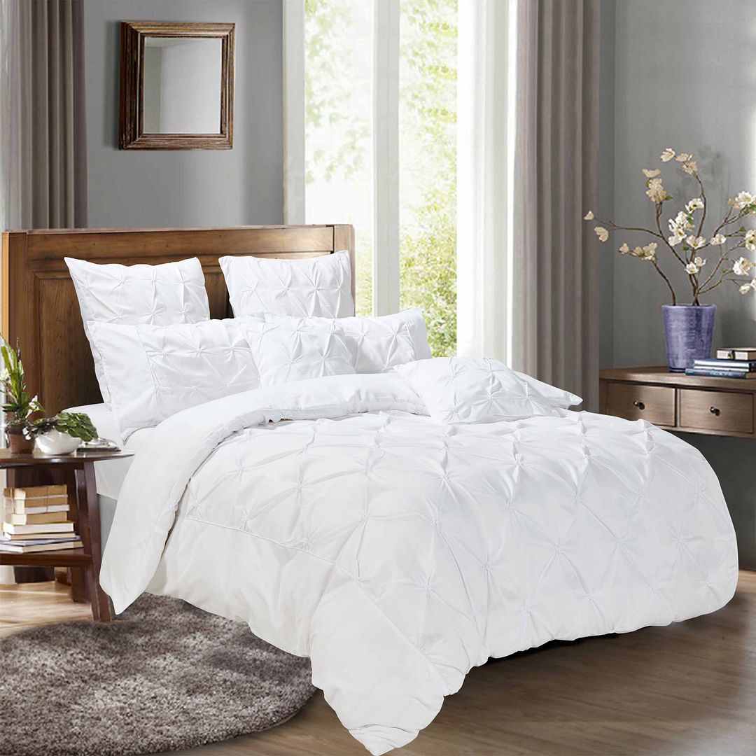 Pintuck Diamond Quilt Cover Set – White – Super King