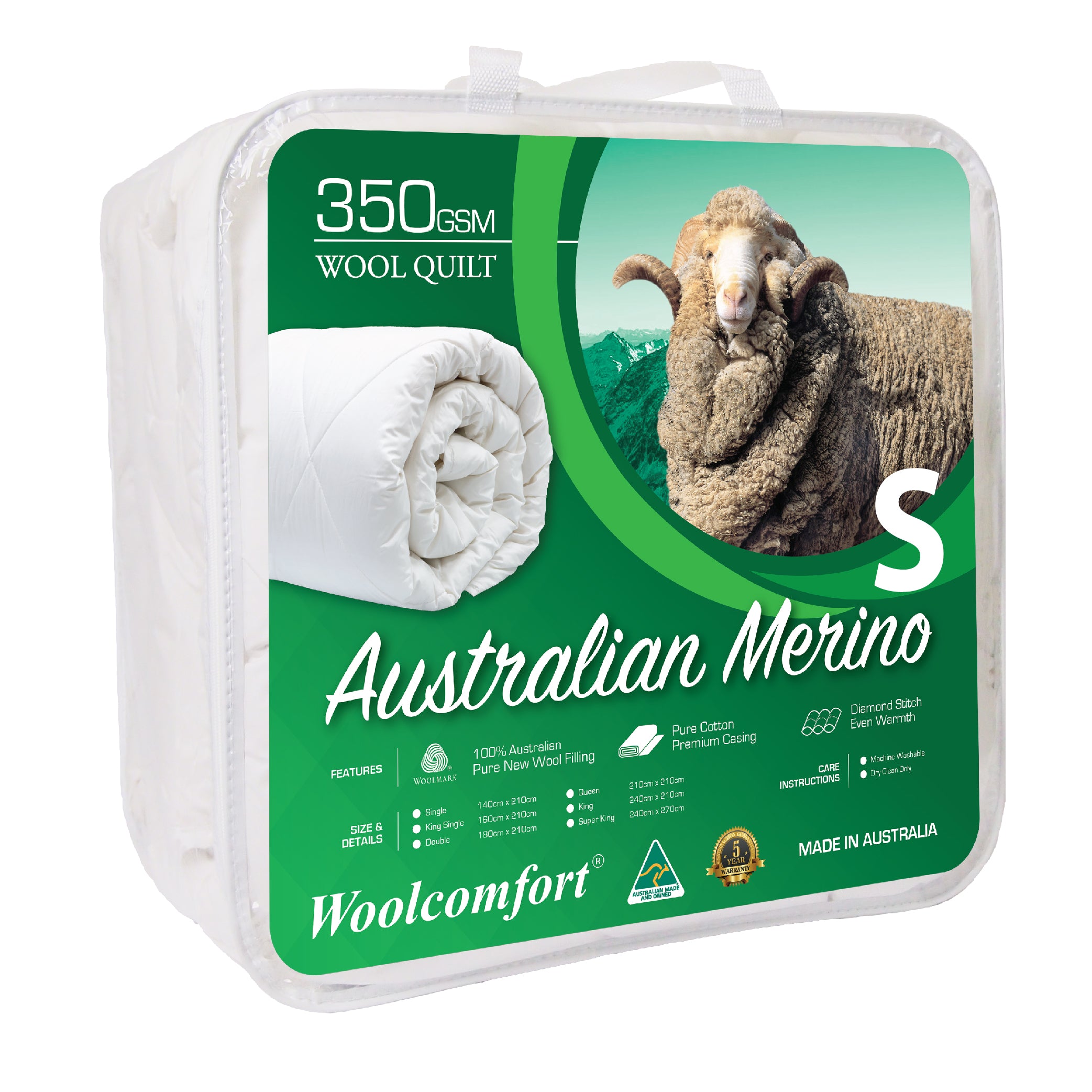 Aus Made Merino Wool Quilt 350GSM – Single