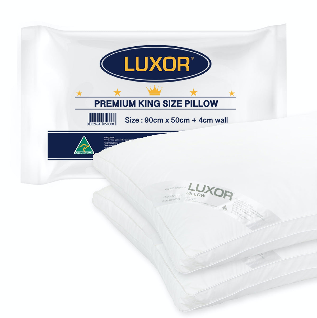 Australian Made Hotel Pillow with 4cm Wall Twin Pack – King