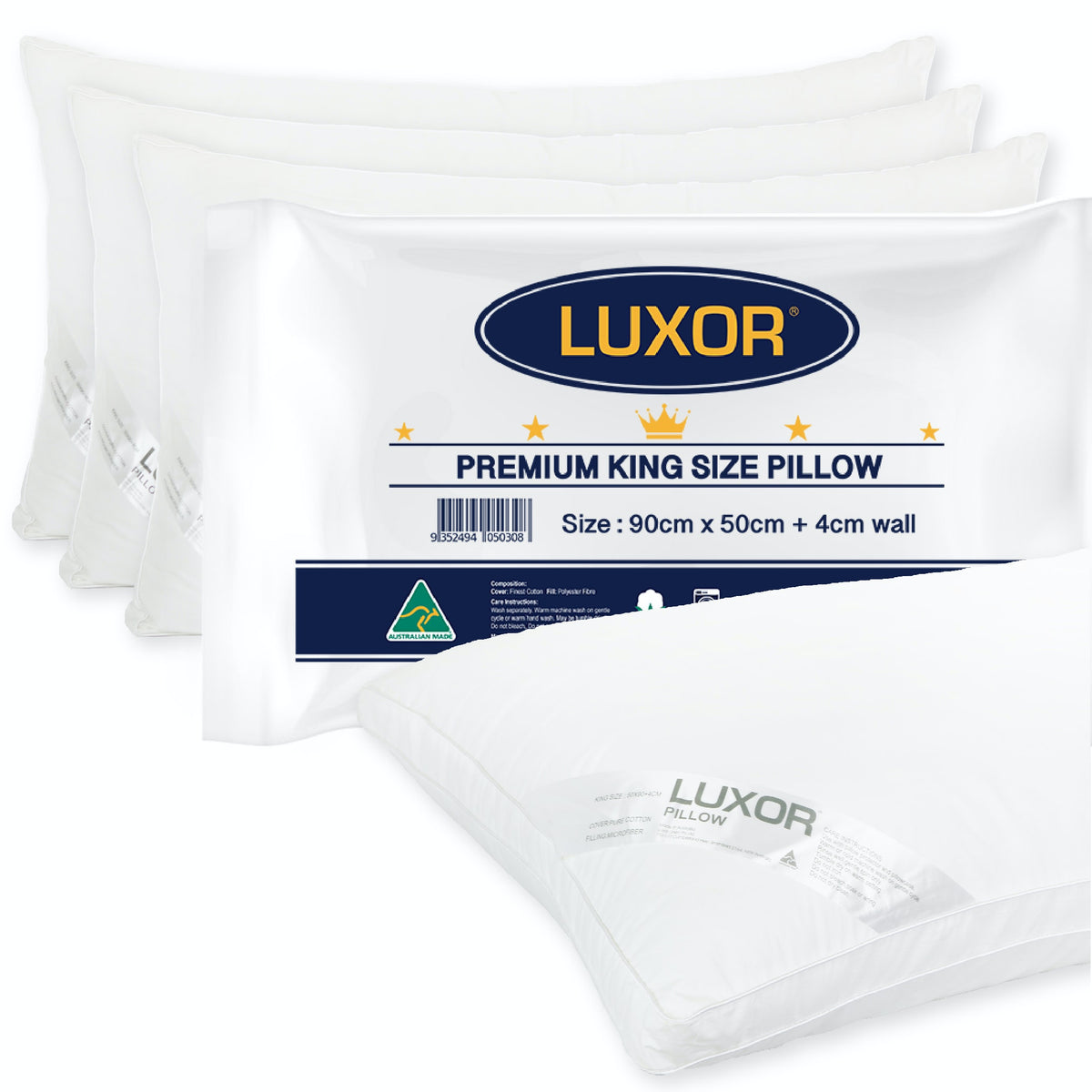 Australian Made Hotel Pillow with 4cm Wall Four Pack – King