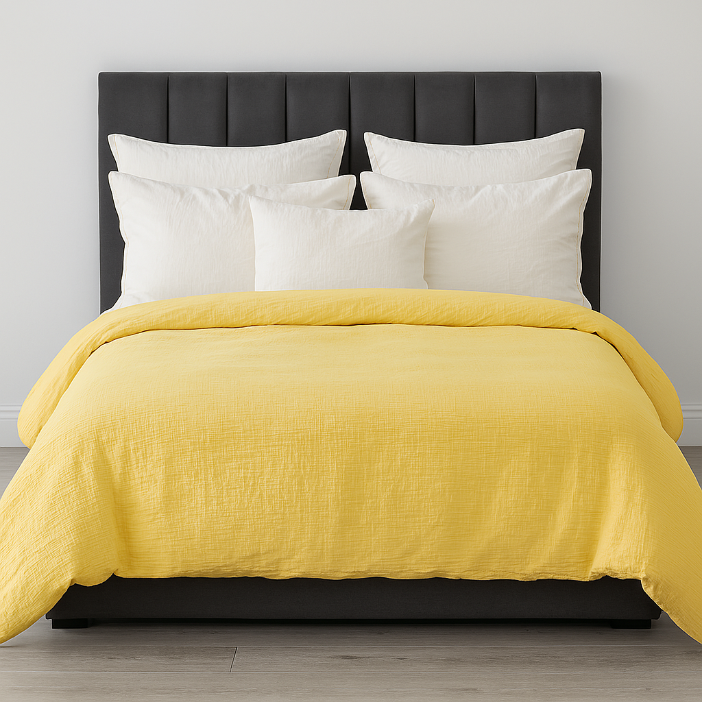 Cove 100% Cotton Muslin Duvet Quilt Cover Set w/ 2 Pillow Cases in Yellow – Queen