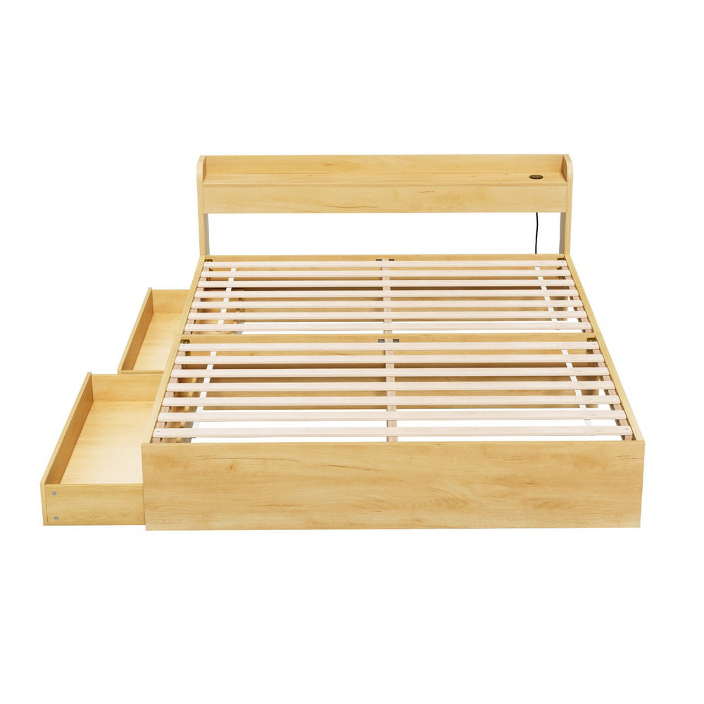 Aura Storage Bed Frame with Charging Ports – Wood – Queen