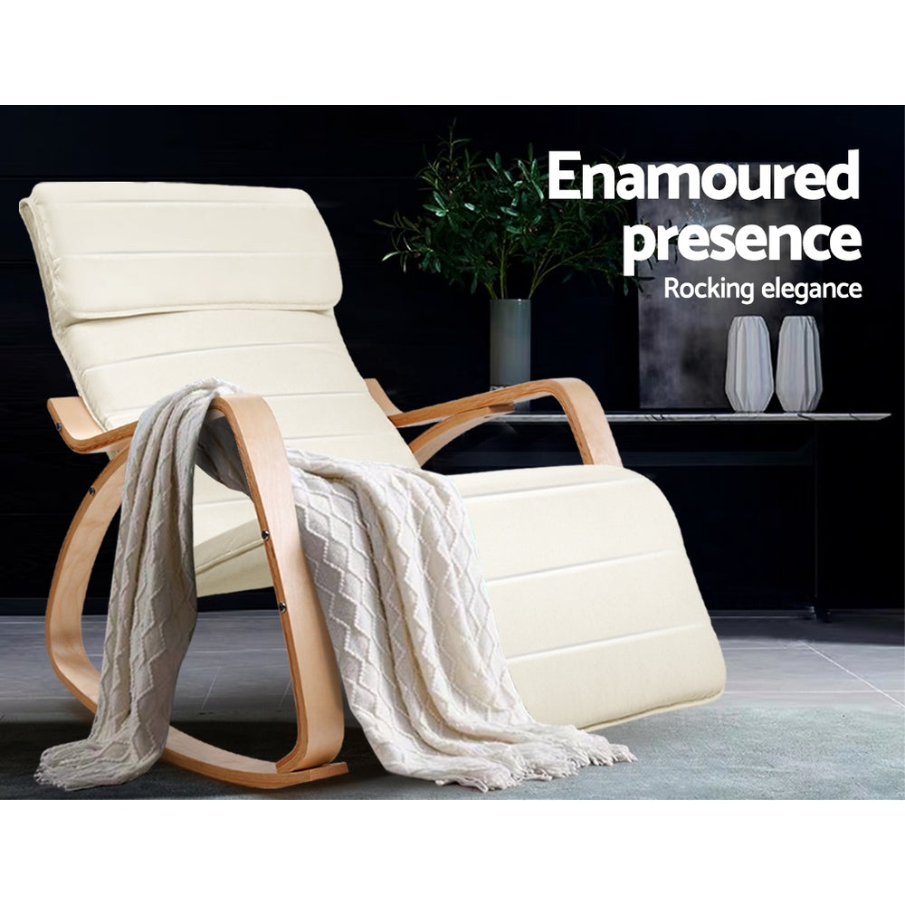 Valdero Rocking Armchair with Footrest – Beige – Single