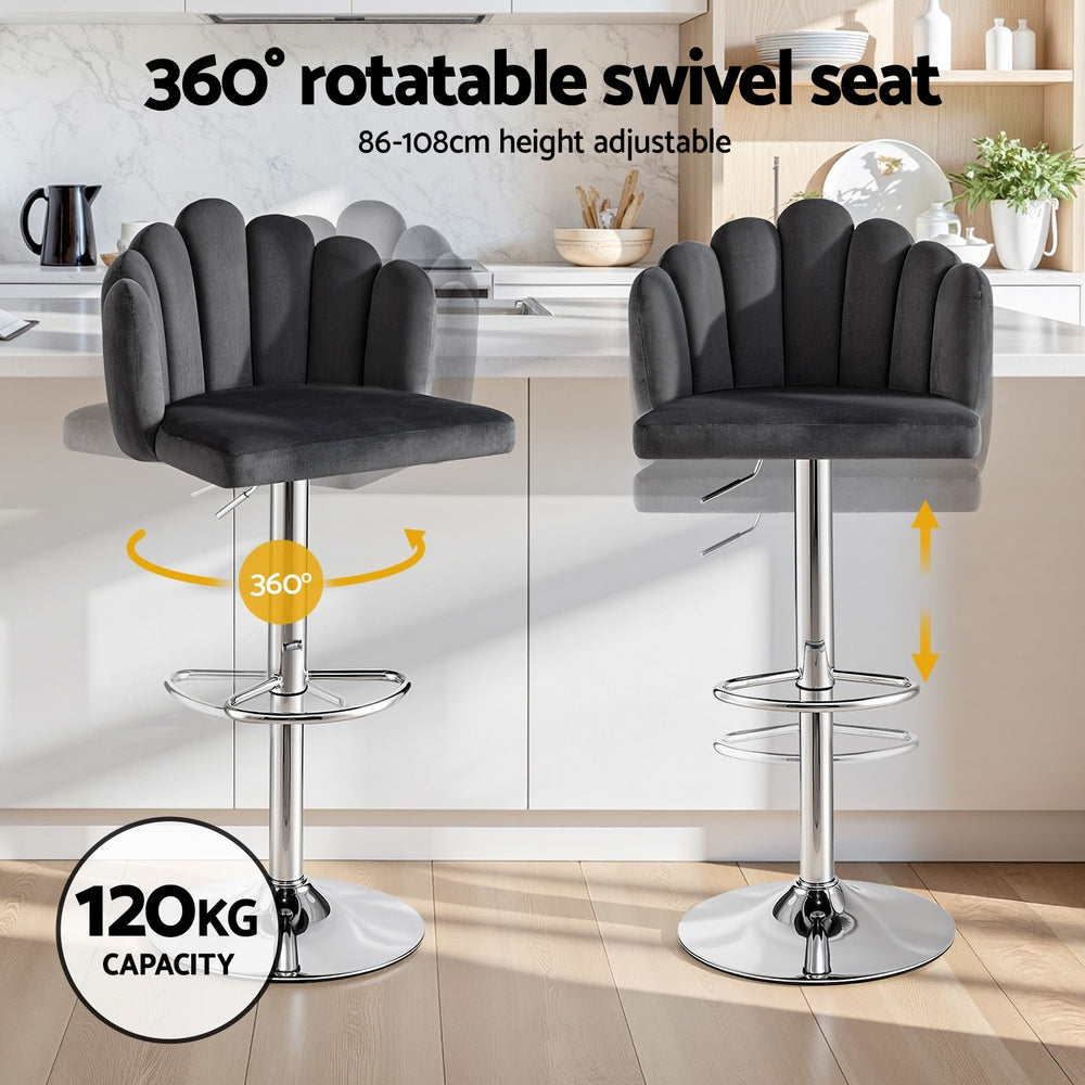 Kairo Velvet Bar Stools – Grey – Set of 2