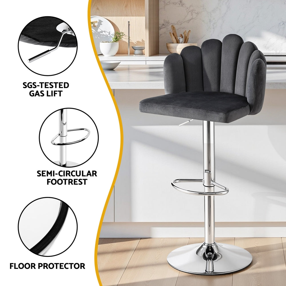 Kairo Velvet Bar Stools – Grey – Set of 2