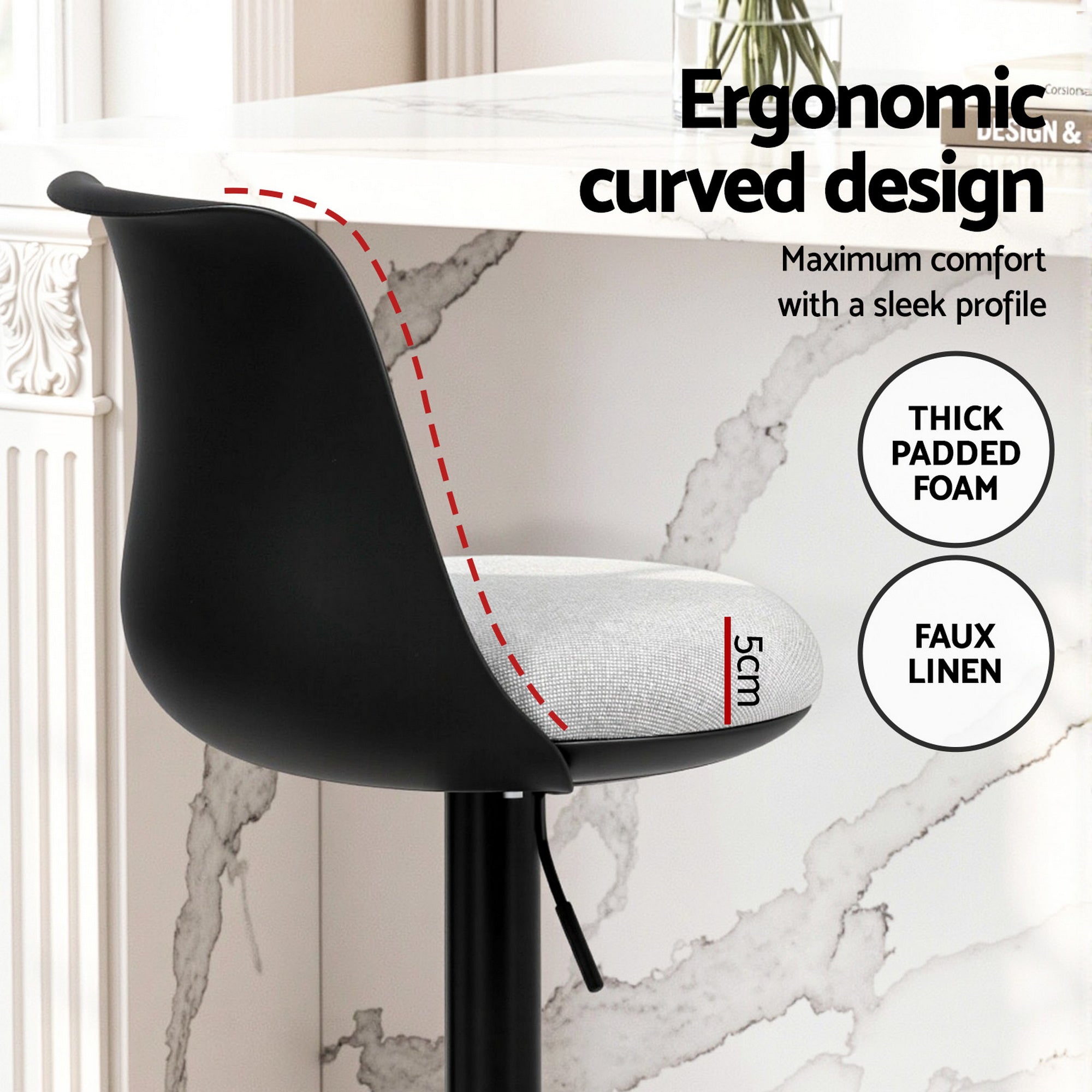 Serano Curved Bar Stools – Black – Set of 2