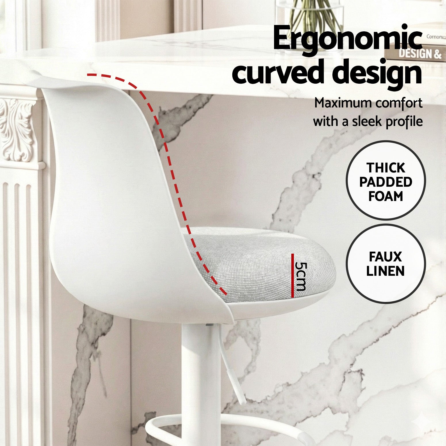 Cove Curved Bar Stools – White – Set of 2