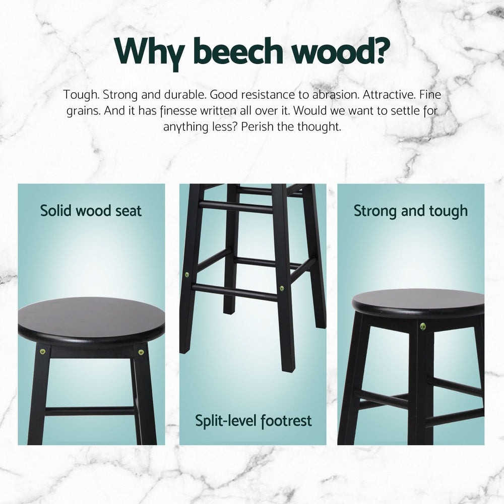 Blackwood Round Wooden Bar Stools – Black – Set of 4