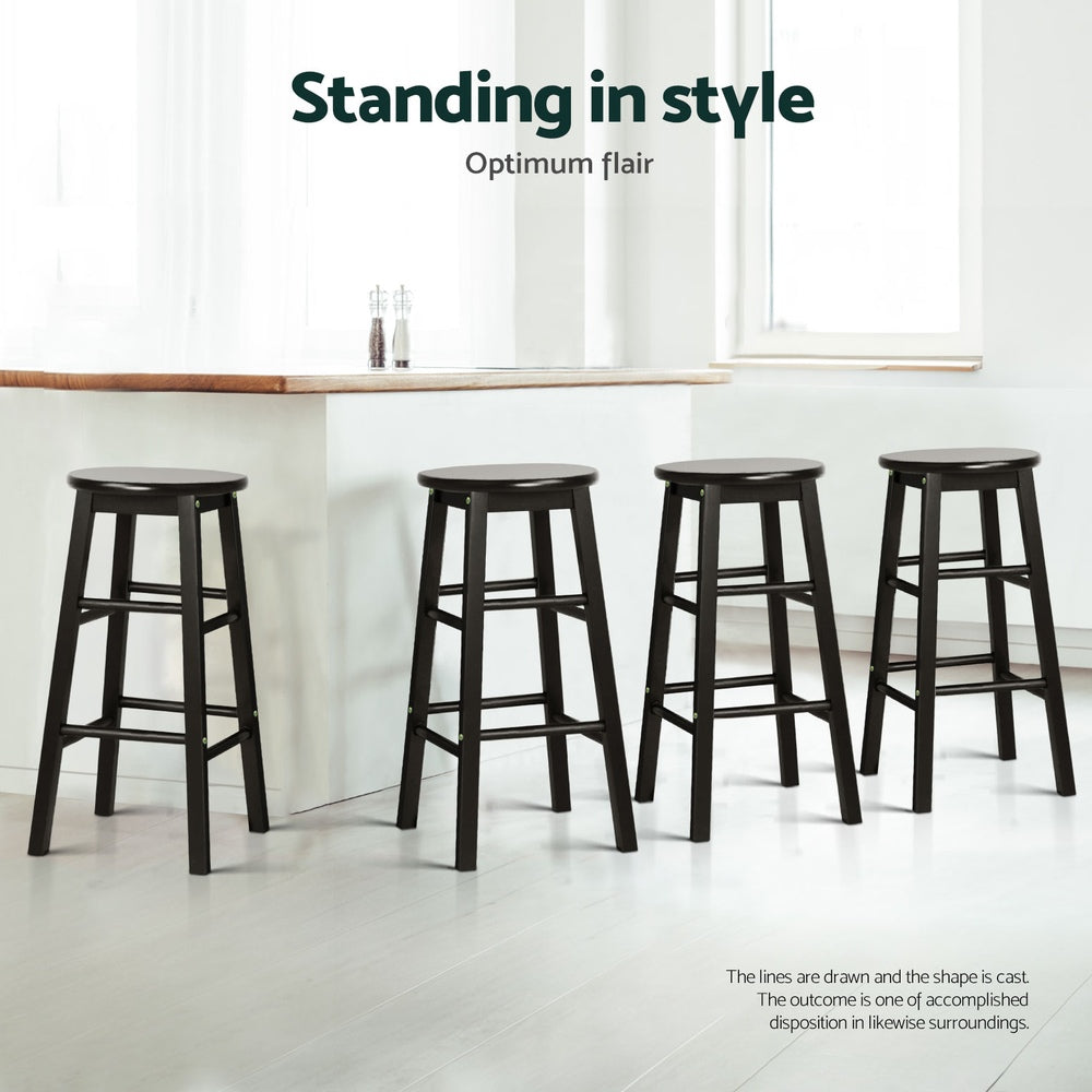 Blackwood Round Wooden Bar Stools – Black – Set of 4
