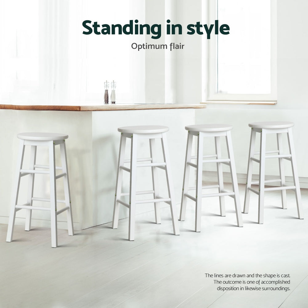 Alston Round Wooden Bar Stools – White – Set of 4