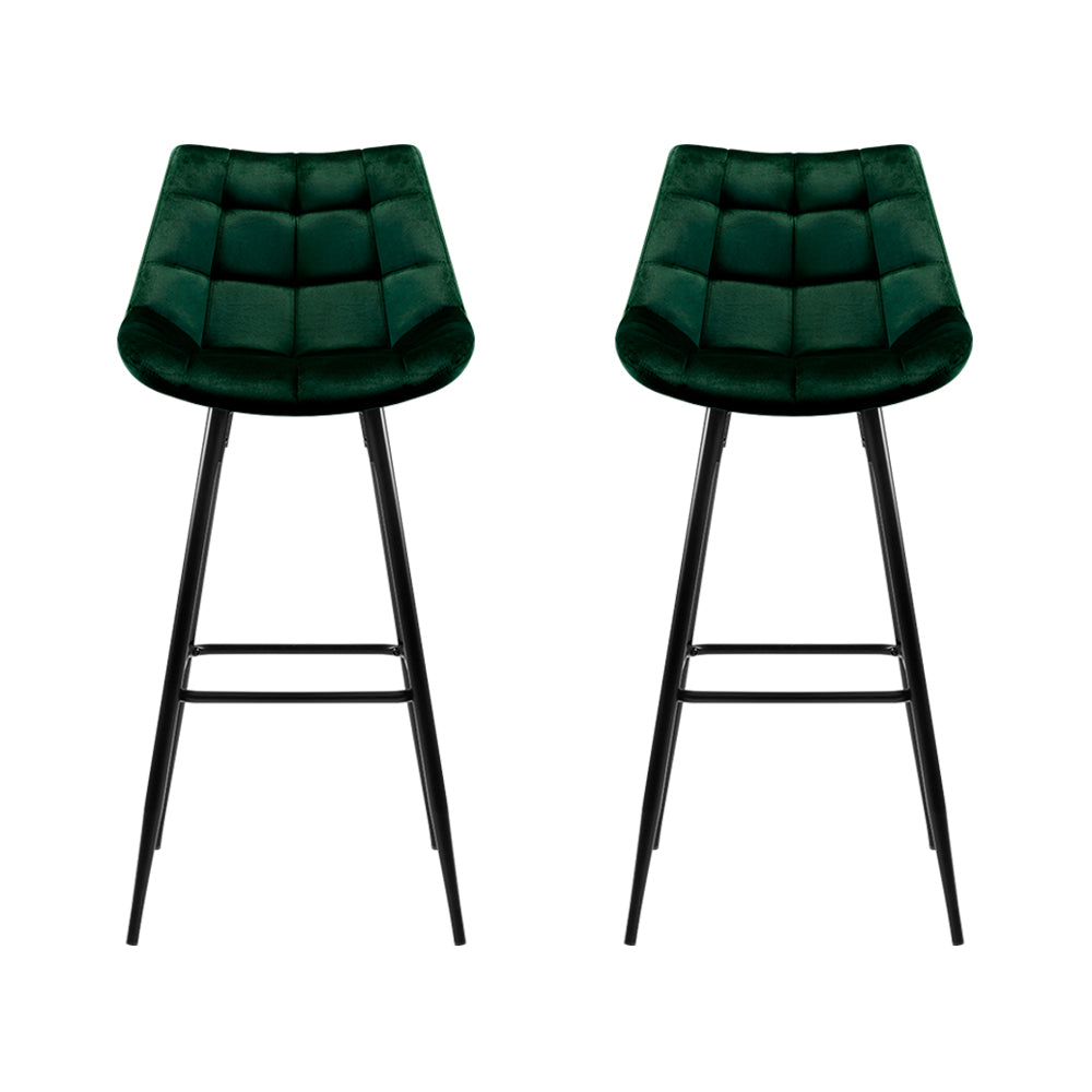 Halston Velvet Shell Bar Stools – Green – Set of 2