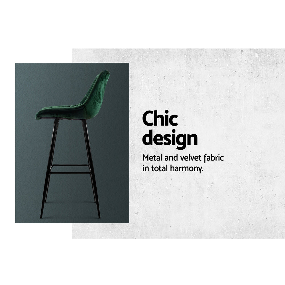 Halston Velvet Shell Bar Stools – Green – Set of 2