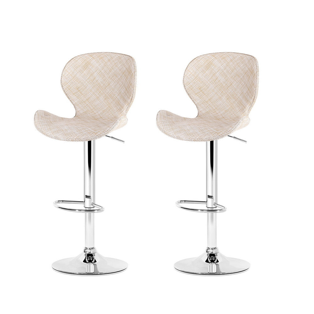 Arlo 2x Bar Stools Kitchen Swivel Gas Lift Counter Chair Wing PE Rattan Beige