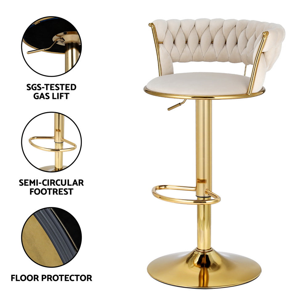 Vivien Bar Stools with Velvet Woven Backrest – Ivory – Single
