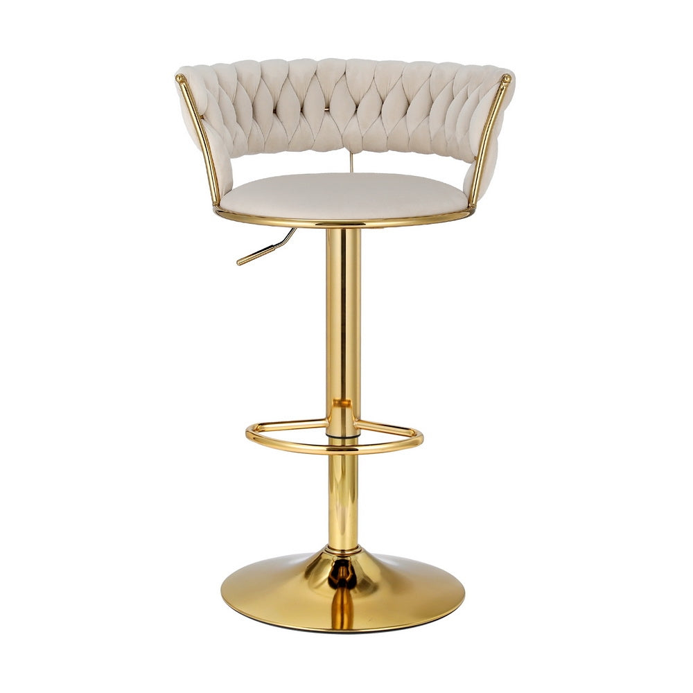Rowan Gas Lift Velvet Bar Stools – Beige / Cream – Set of 2