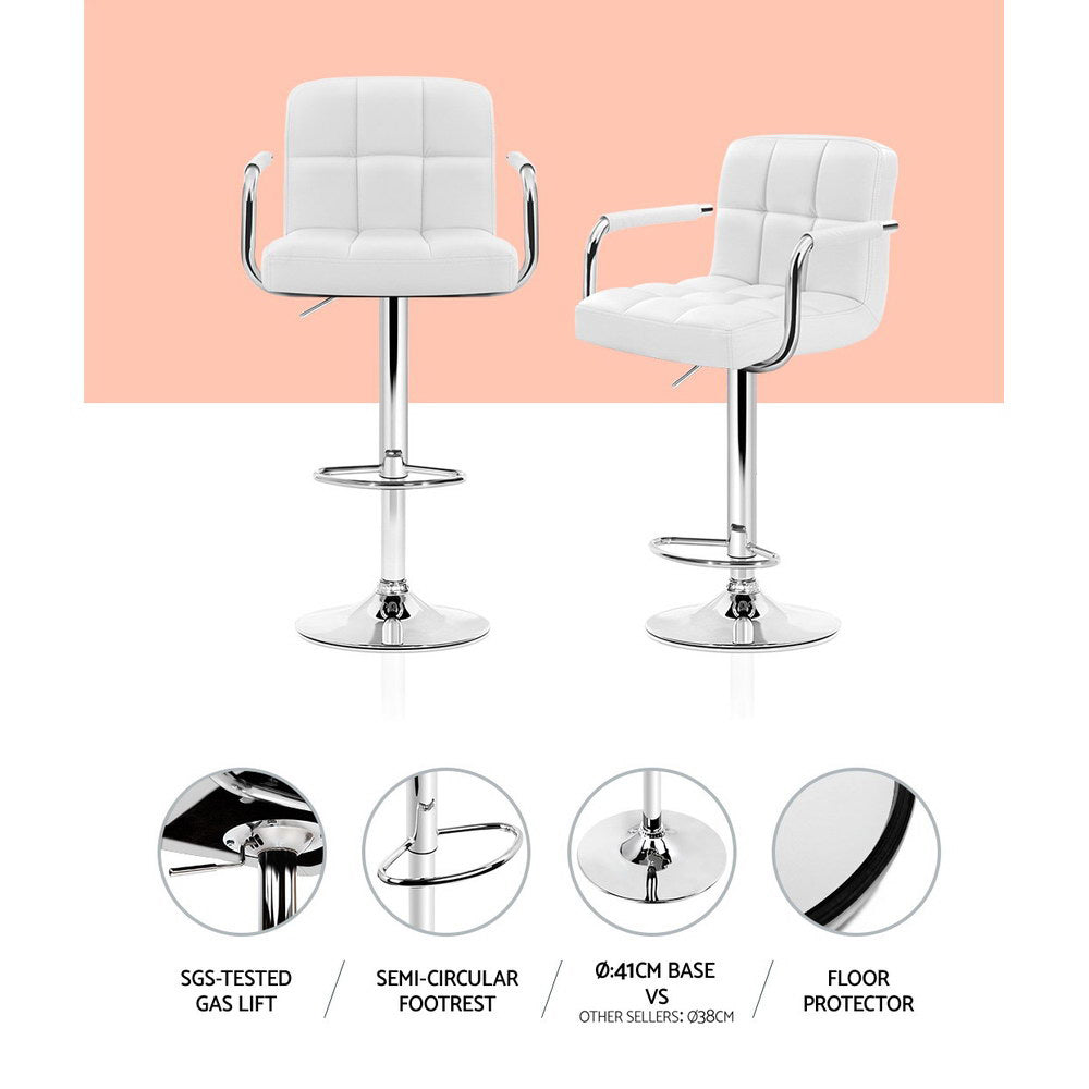 Kensington Leather Gas Lift Bar Stools – White – Set of 2