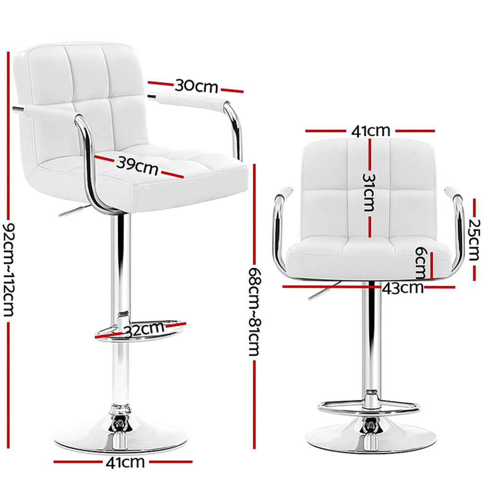 Valentina Gas Lift Bar Stools with Armrests – White – Set of 4