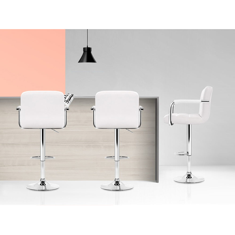 Valentina Gas Lift Bar Stools with Armrests – White – Set of 4