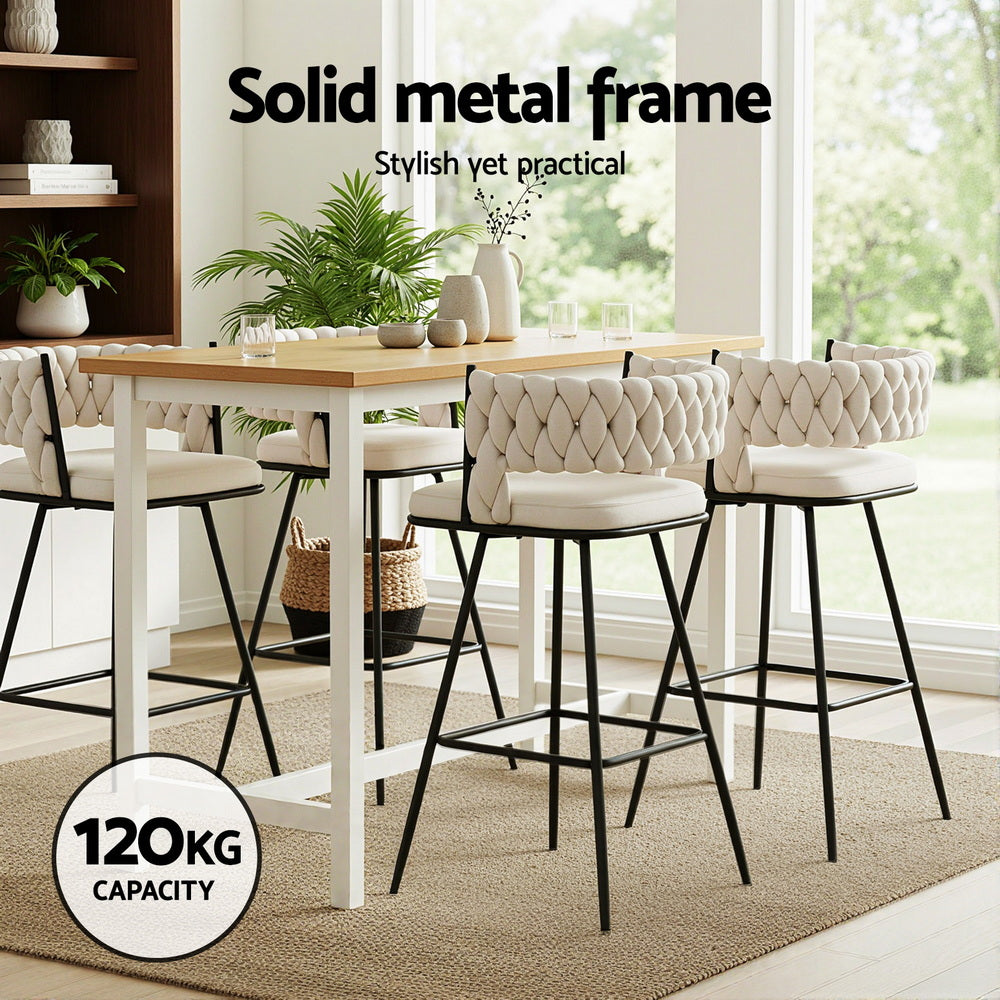 Rowan Woven Velvet Counter Stools – Beige – Set of 2