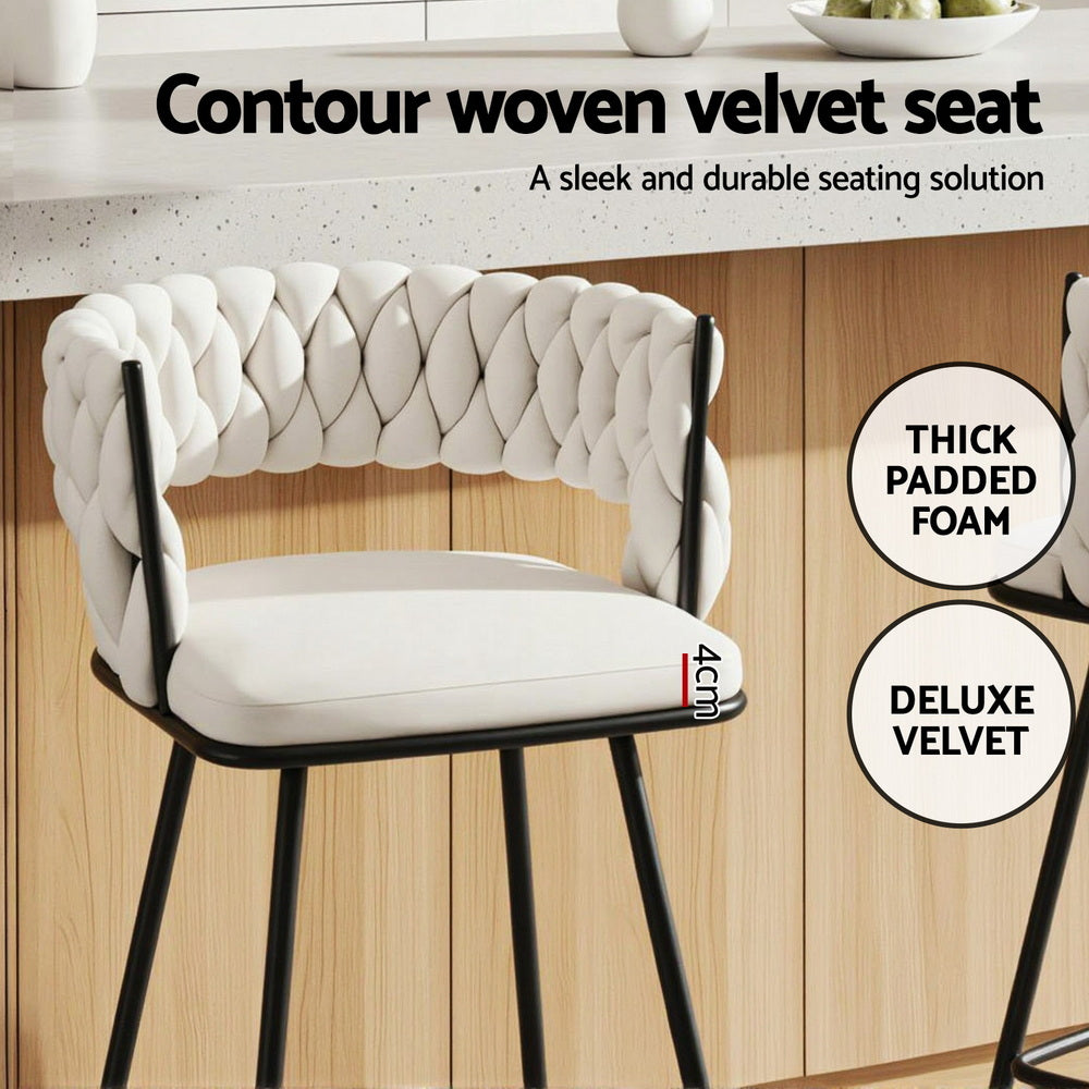 Rowan Woven Velvet Counter Stools – Beige – Set of 2