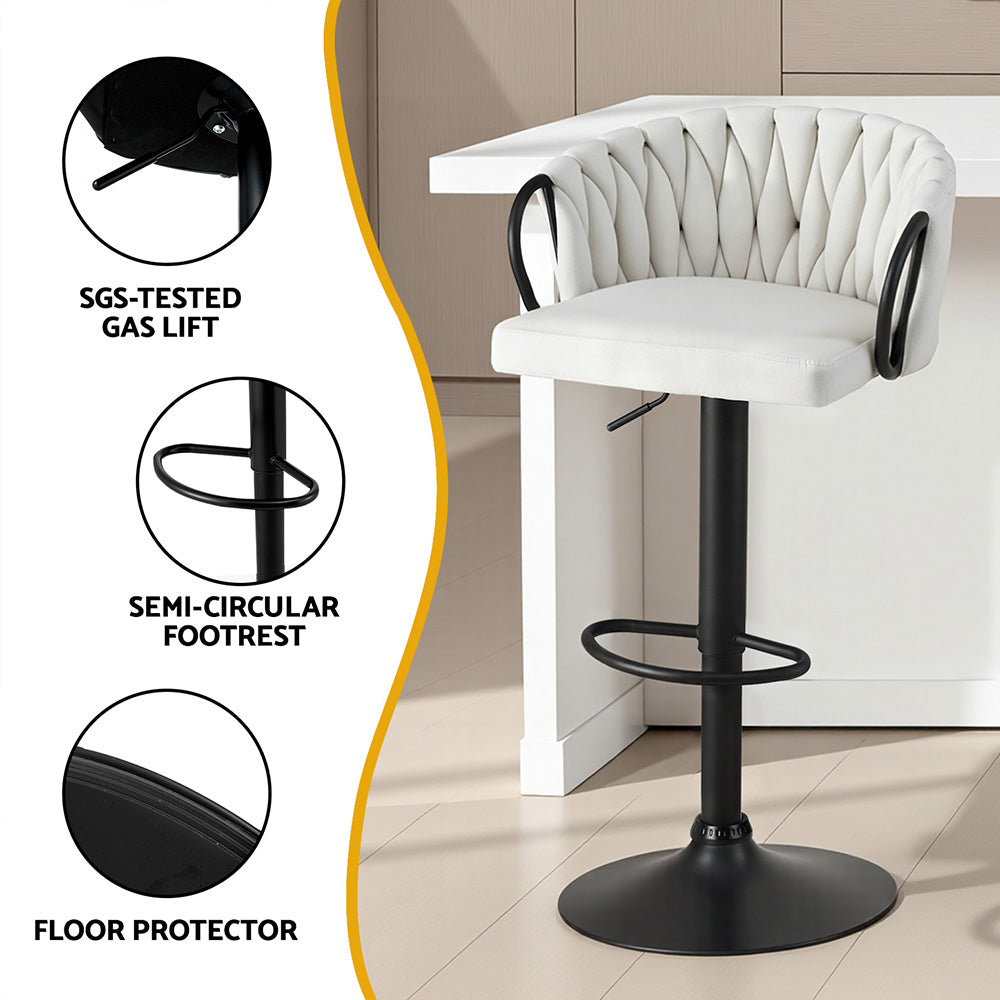 Alderon Woven Velvet Bar Stool – Ivory – Single