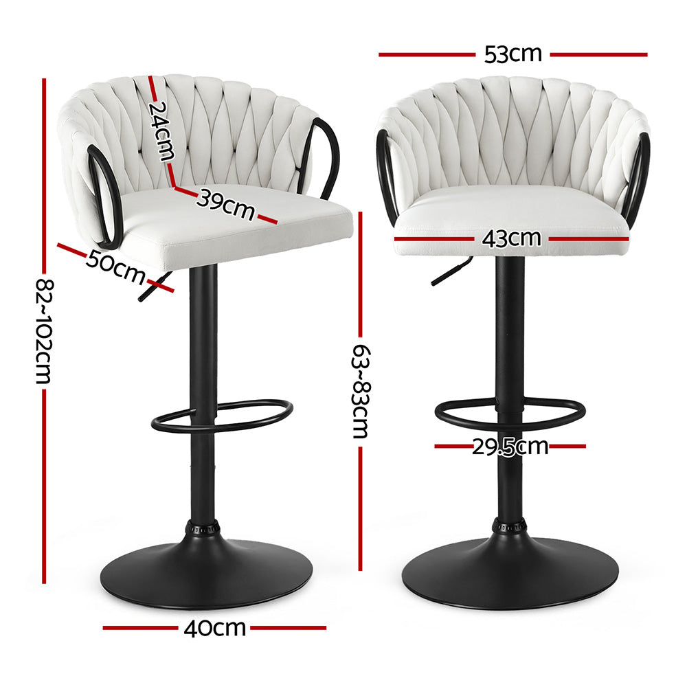 Alderon Woven Velvet Bar Stools – Ivory – Set of 2