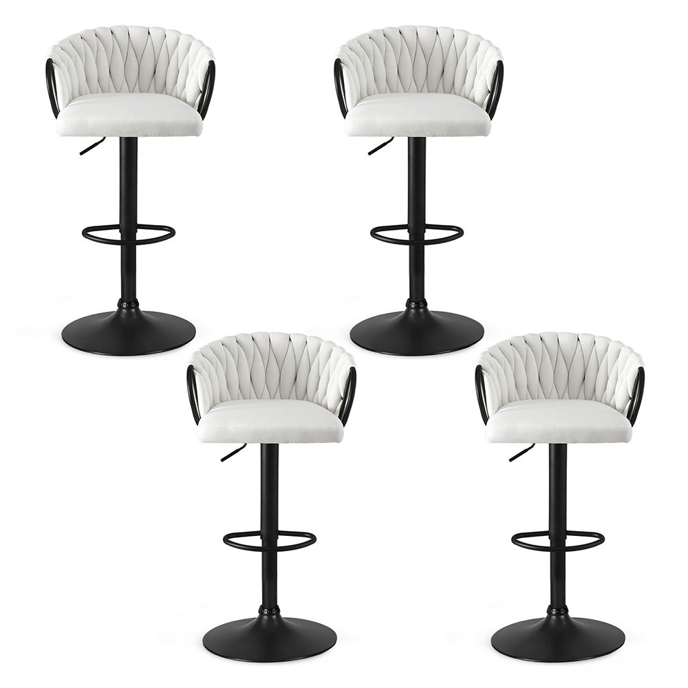 Alderon Woven Velvet Bar Stools – Ivory – Set of 4