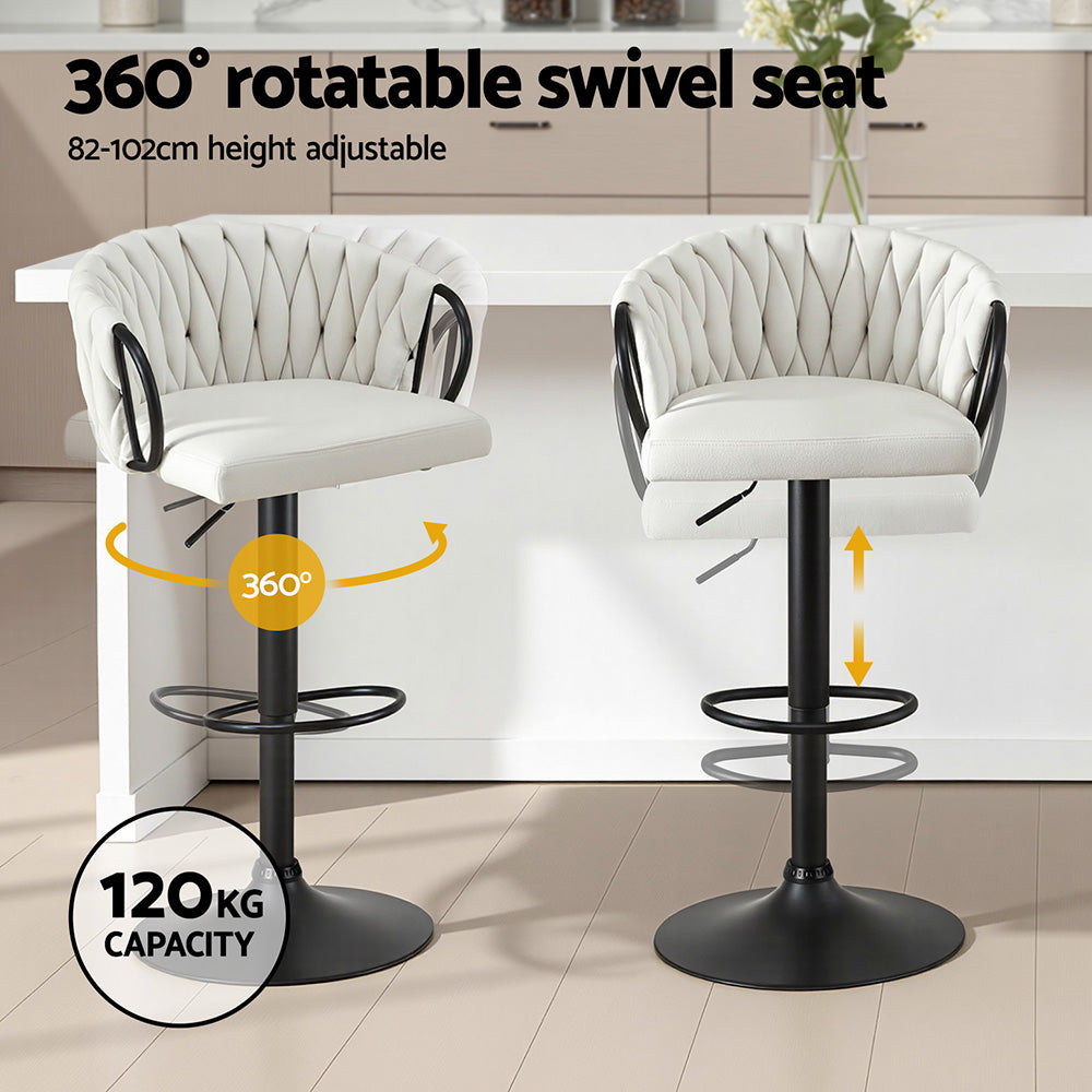 Alderon Woven Velvet Bar Stools – Ivory – Set of 4