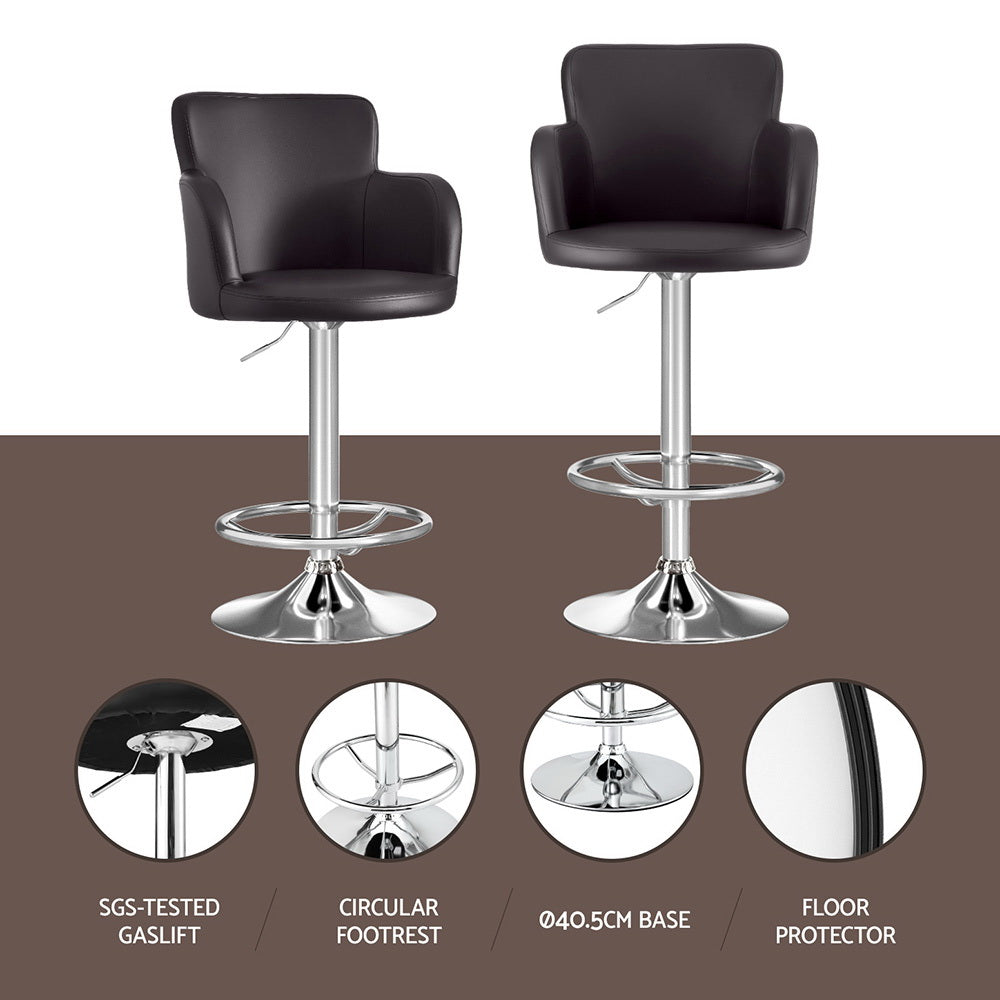 Linden Leather Gas Lift Bar Stools – Brown – Set of 2