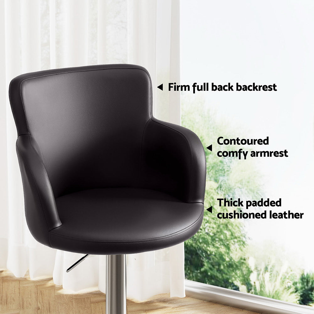 Linden Leather Gas Lift Bar Stools – Brown – Set of 2