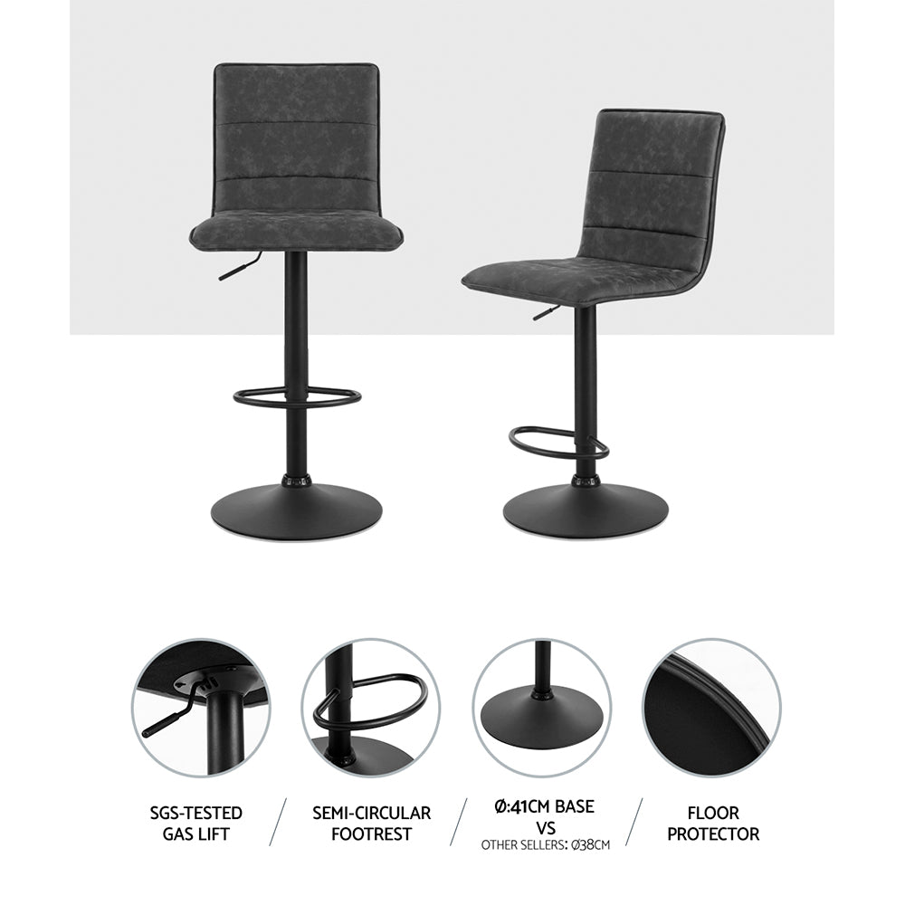 Marlon Leather Bar Stools – Grey – Set of 2