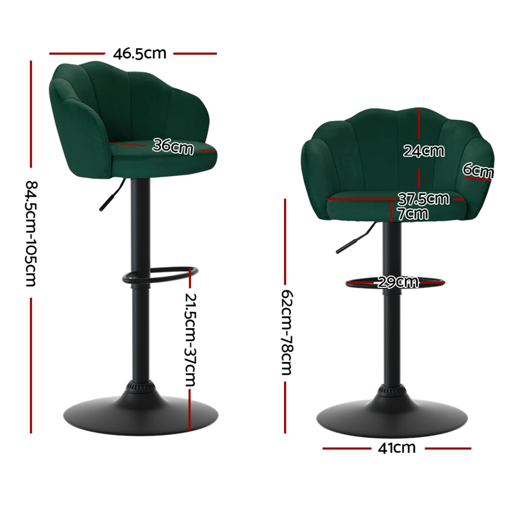 Nessah Velvet Gas Lift Bar Stools – Green – Set of 2
