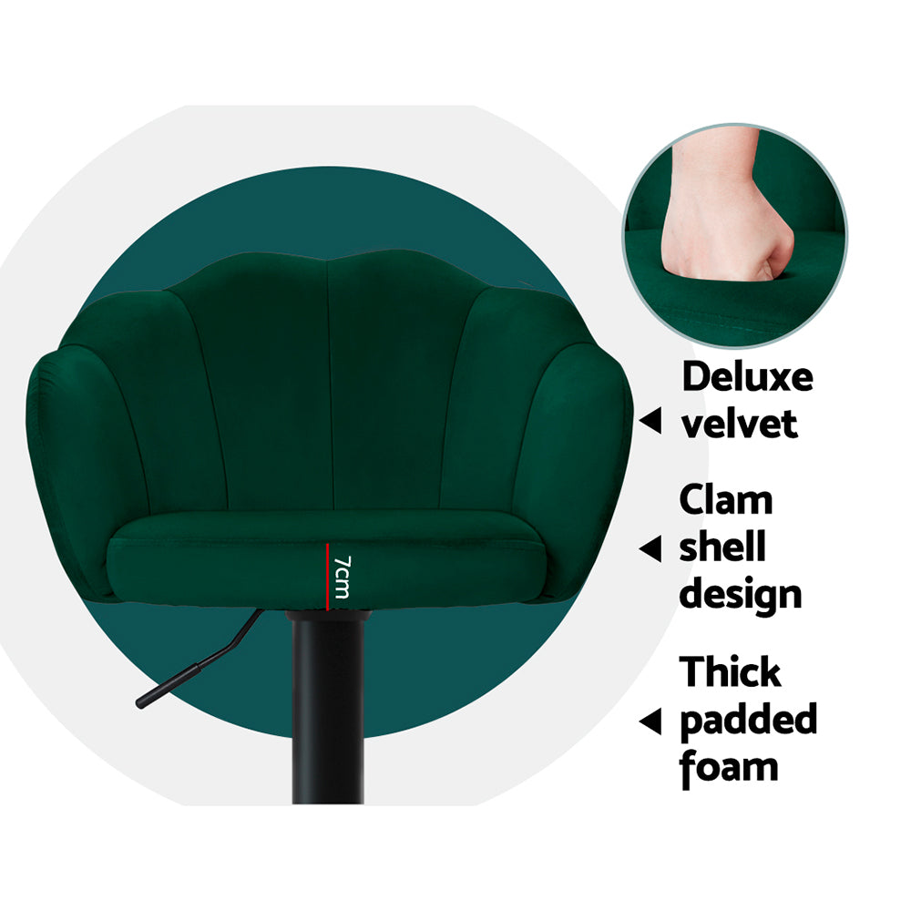 Nessah Velvet Gas Lift Bar Stools – Green – Set of 2