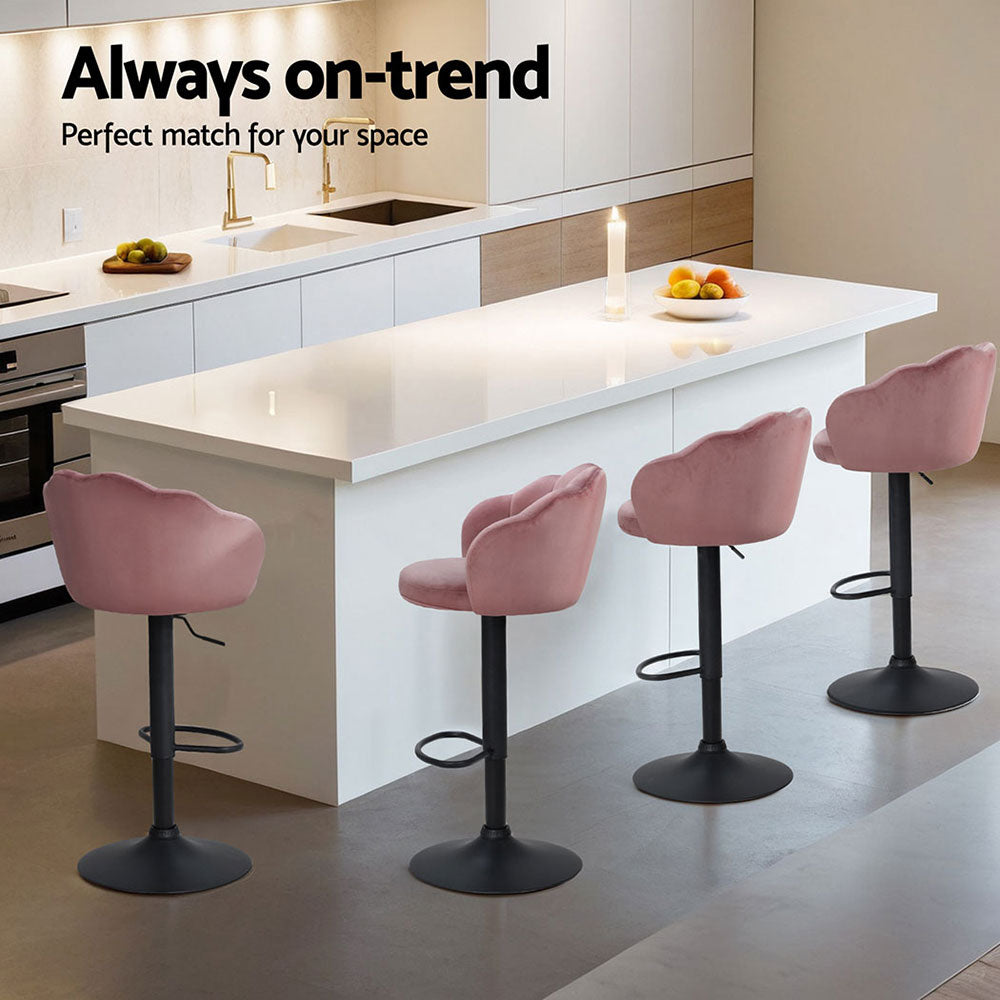 Delara Velvet Bar Stools – Pink – Set of 4
