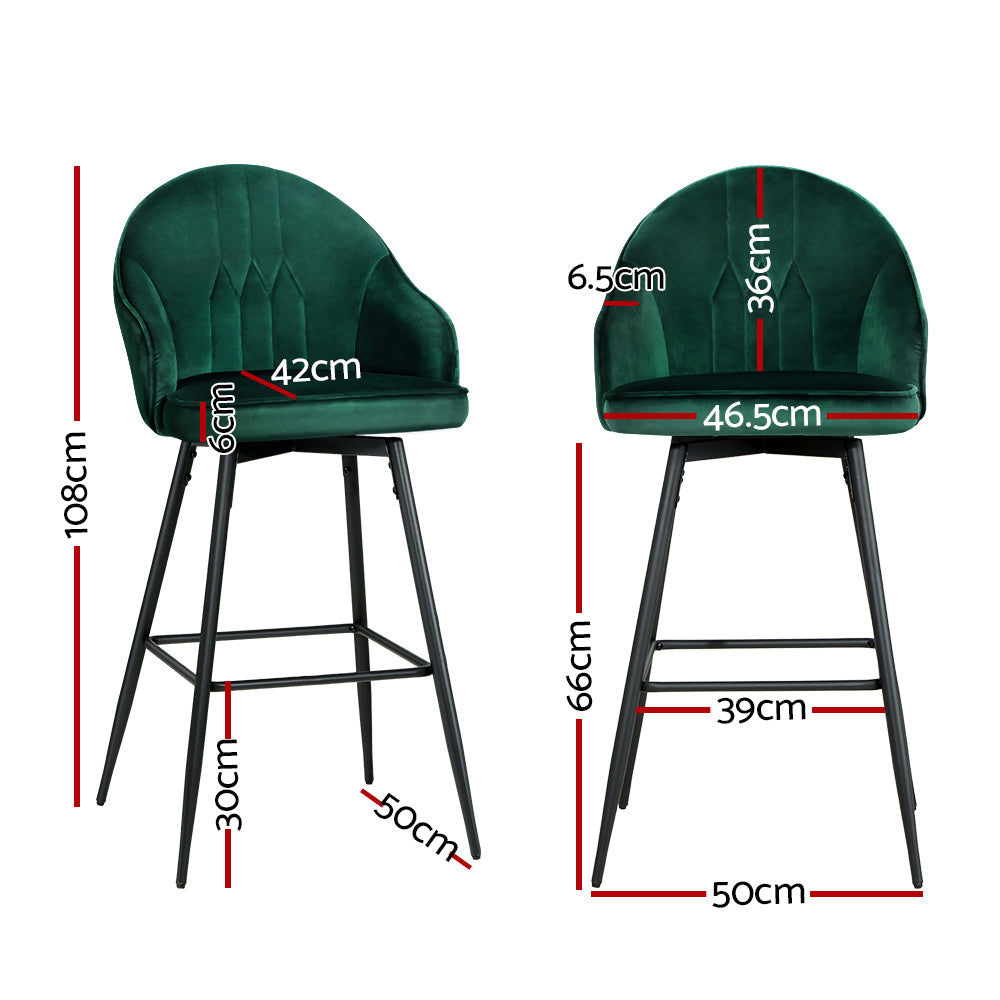 Atlas Velvet Swivel Bar Stools – Green – Set of 2