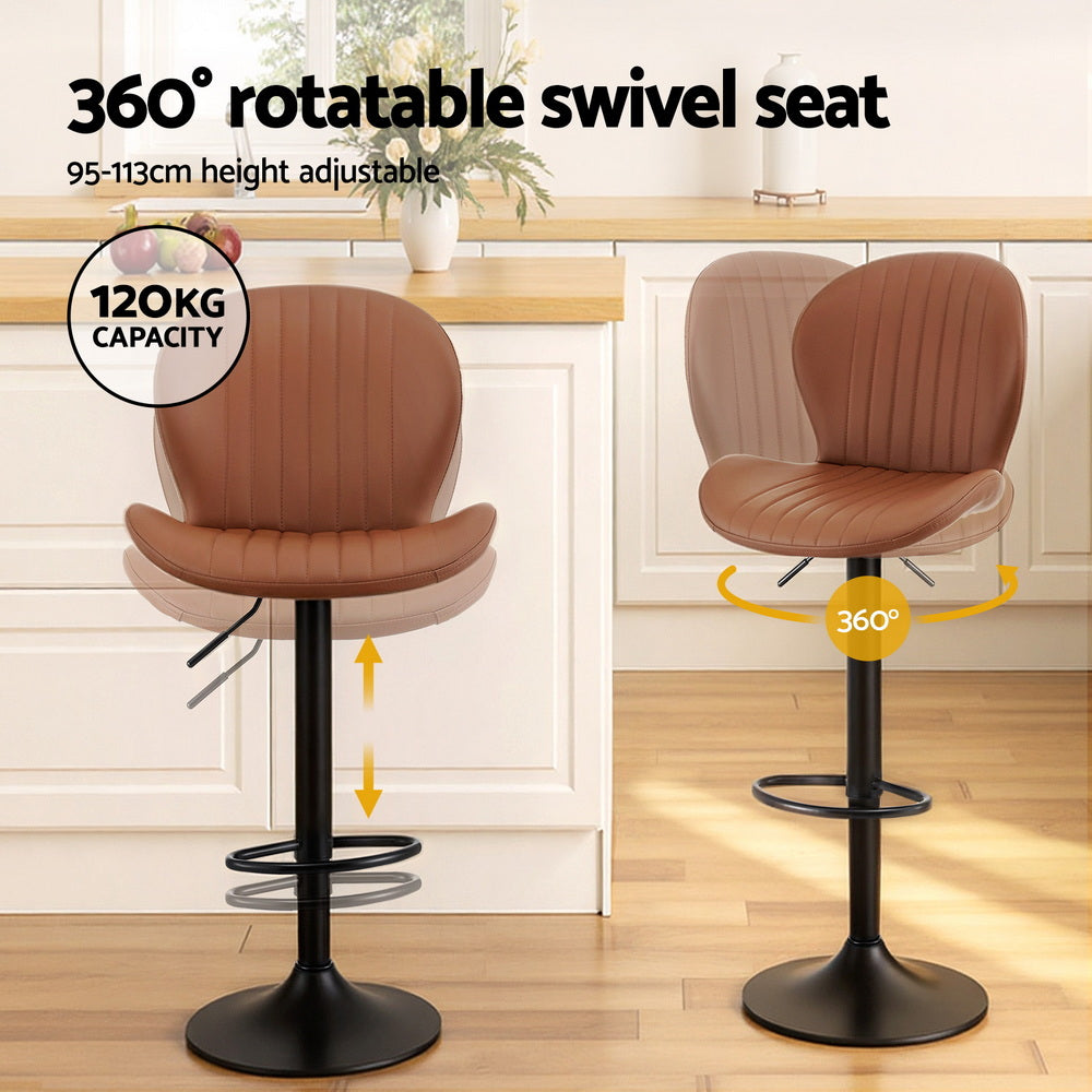 Nova Swivel Gas Lift Bar Stools with Shell Design – Brown – Set of 2