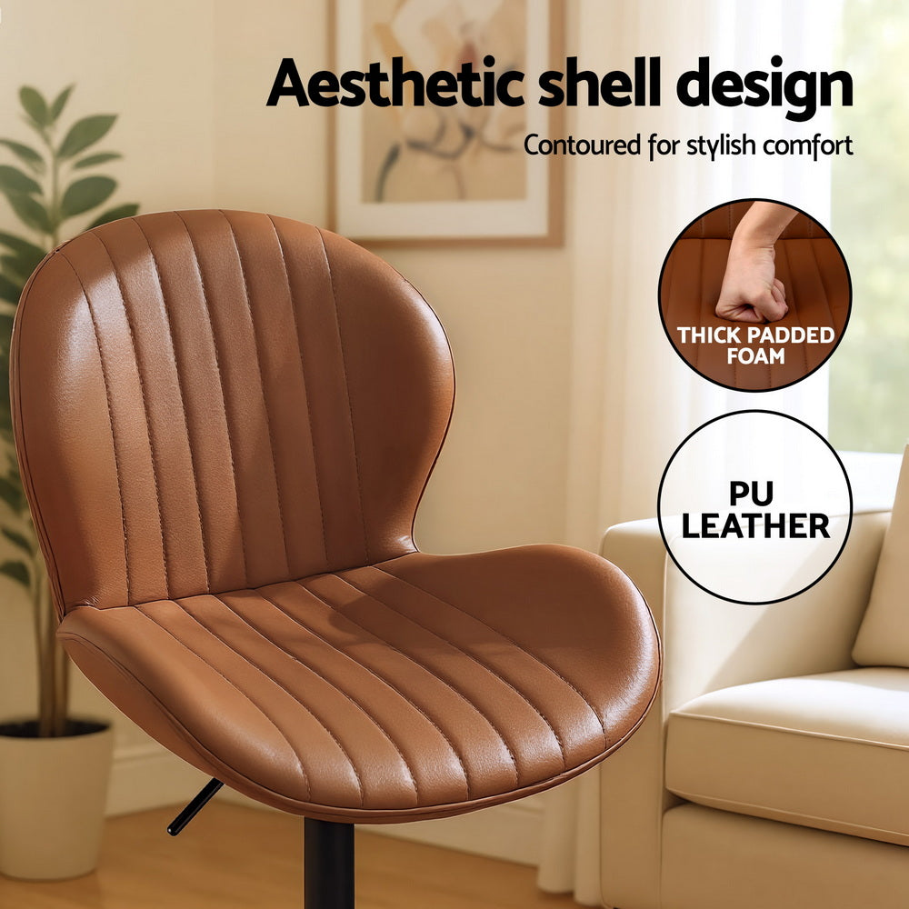 Nova Swivel Gas Lift Bar Stools with Shell Design – Brown – Set of 2