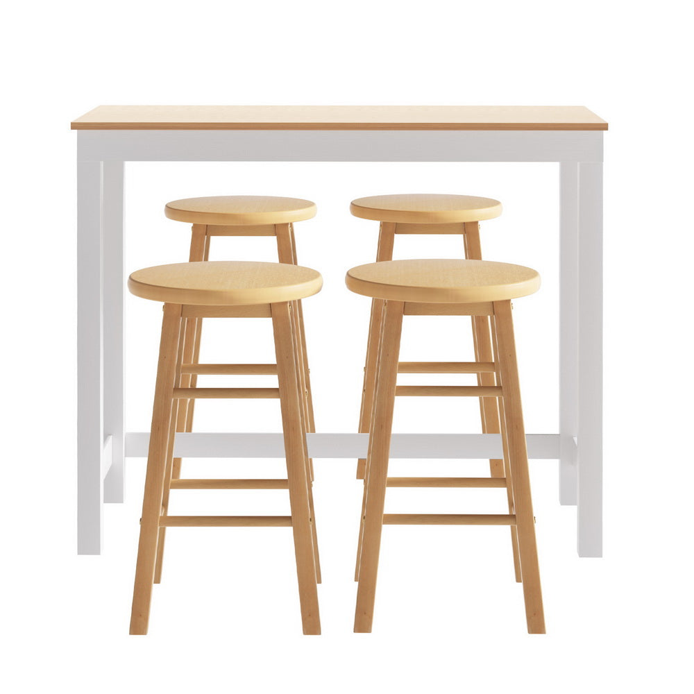 Nara Natural Wood Bar Table and Stool Set – Pine & Natural – Set of 4