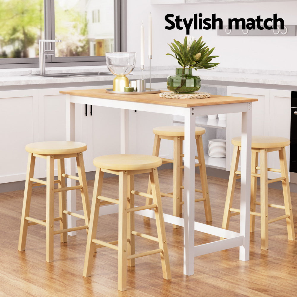 Nara Natural Wood Bar Table and Stool Set – Pine & Natural – Set of 4