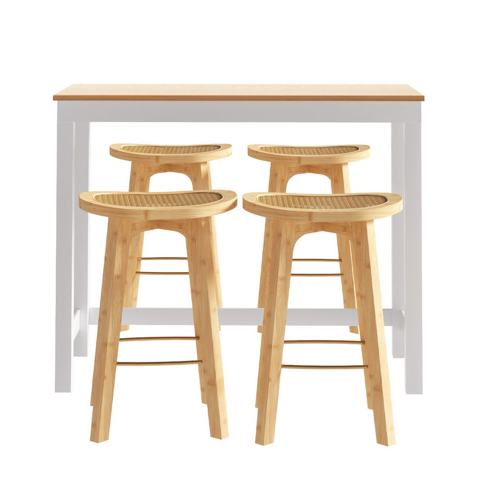 Halston Bamboo Bar Table and Stool Set – Pine & Natural – Set of 4