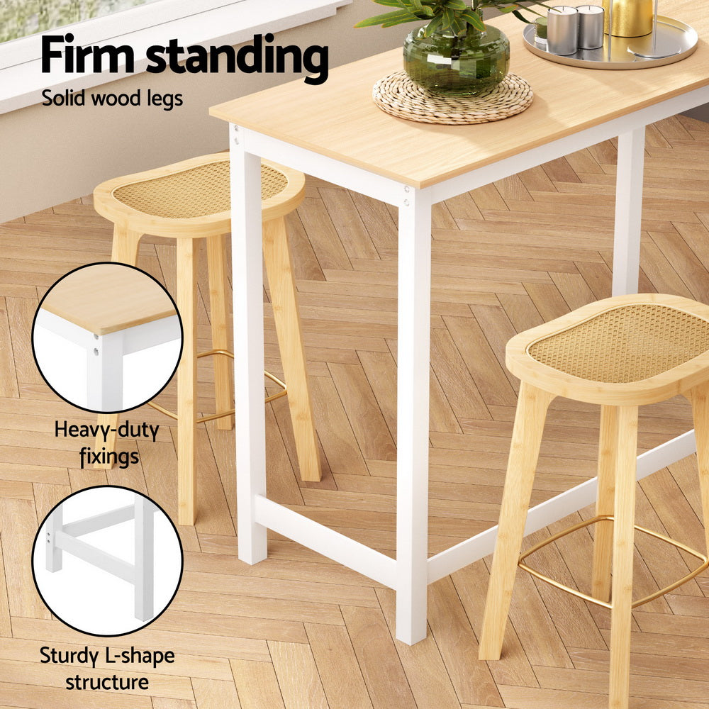 Halston Bamboo Bar Table and Stool Set – Pine & Natural – Set of 4