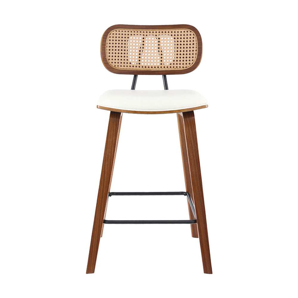 Torino Rattan Counter Bar Stools – Beige PU Leather – Set of 4